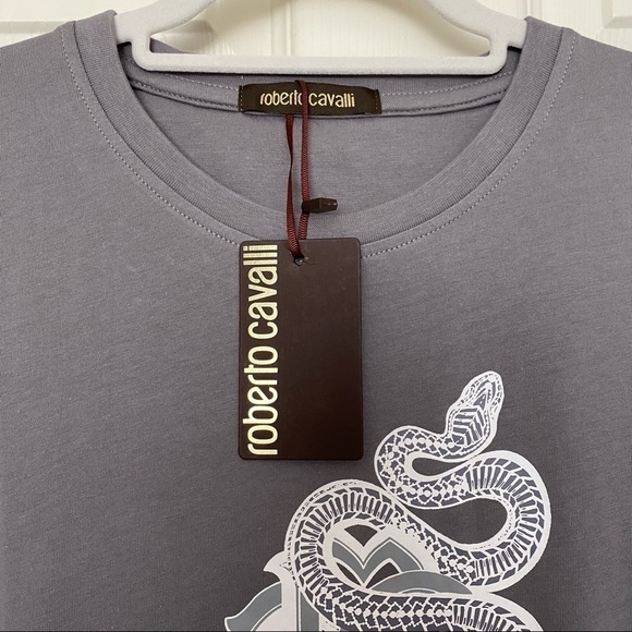 BNWT Roberto Cavalli Men's Graphic Gray Serpent Logo T-Shirt  L - Picture 3 of 8